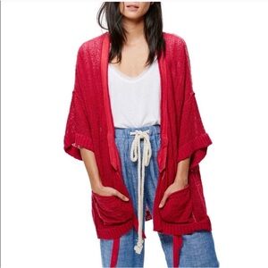 Free People Beach House Brunch Cardigan Sweater in Raspberry Medium